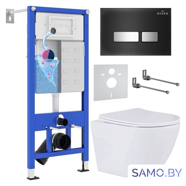 Унитаз подвесной Roxen Antares One Rimless 6 в 1 StounFix Dual Fresh 642915 (чёрное стекло) - Изображение №1 — Интернет-магазин samo.by