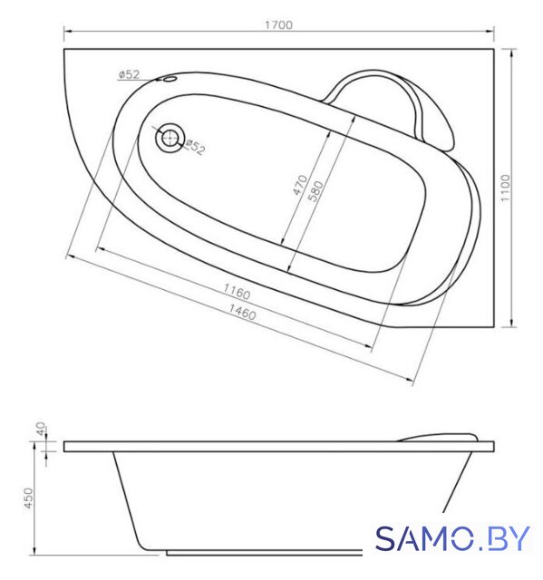 Ванна Lavinia Boho Bell Pro 170x110 370217PR - Изображение №3 — Интернет-магазин samo.by