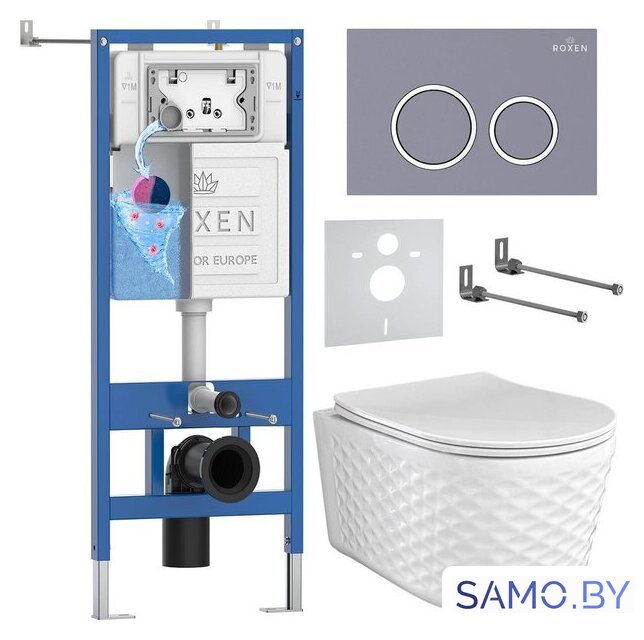 Унитаз подвесной Roxen Vine Tornado в комплекте с инсталляцией StounFix Dual Fresh 6 в 1 979012 (кнопка: серый гранит) - Изображение №1 — Интернет-магазин samo.by