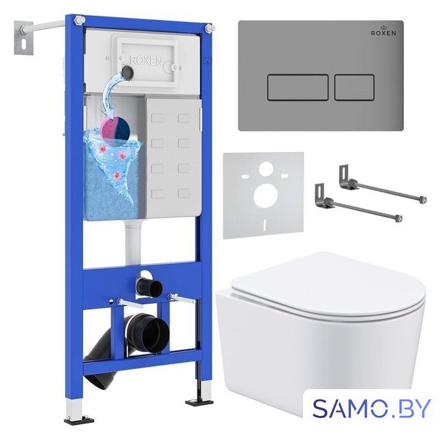 Унитаз подвесной Roxen Simple Compact в комплекте с инсталляцией StounFix Dual Fresh 6 в 1 943570 (кнопка: хром матовый) - Изображение №1 — Интернет-магазин samo.by