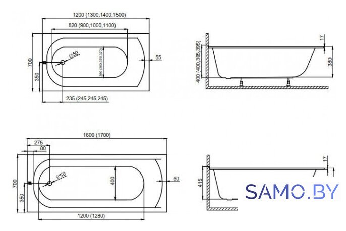 Ванна Polimat CLASSIC Slim 170x70 с ножками - Изображение №4 — Интернет-магазин samo.by