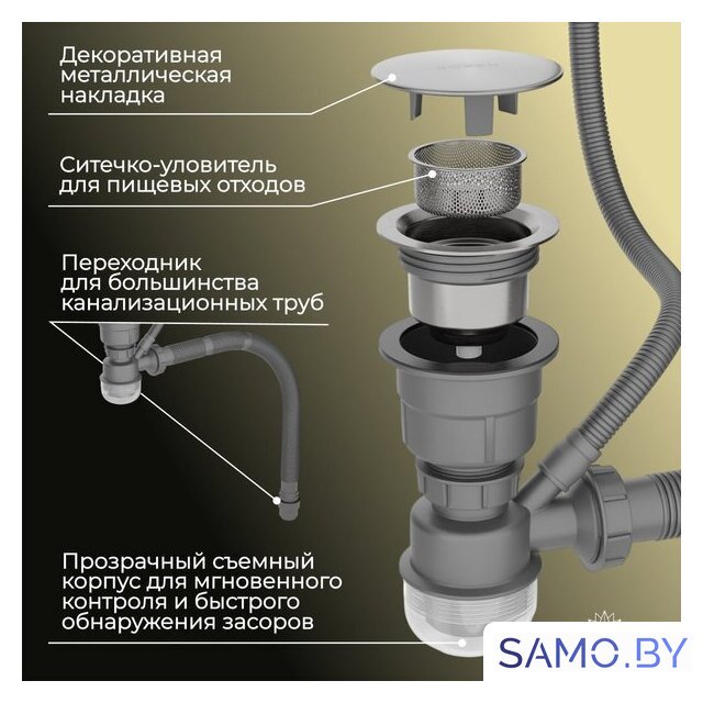 Кухонная мойка Roxen Simple 560220-50-GR сатин/текстурная (с коландером и дозатором) - Изображение №6 — Интернет-магазин samo.by