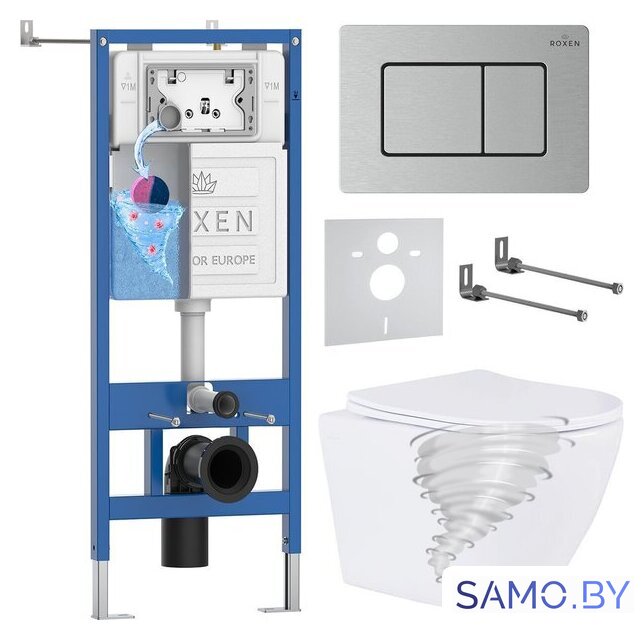Унитаз подвесной Roxen Antares Tornado Long в комплекте с инсталляцией StounFix Dual Fresh 6 в 1 868442 (кнопка: сатин матовая) - Изображение №1 — Интернет-магазин samo.by