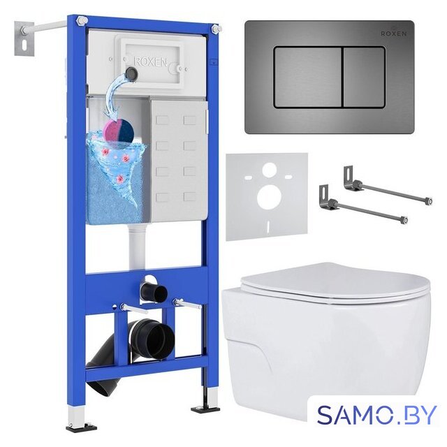 Унитаз подвесной Roxen Porto One Rimless 6 в 1 StounFix Dual Fresh 618703 (оружейная сталь/металл) - Изображение №1 — Интернет-магазин samo.by