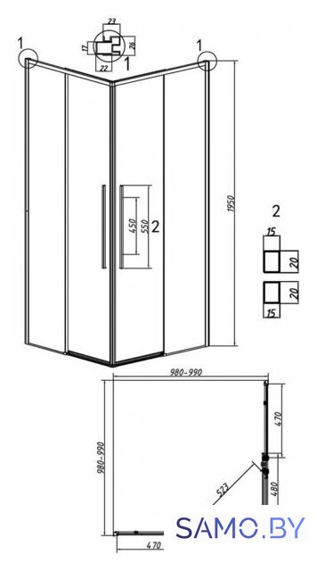 Душевой уголок Grossman Galaxy 100x100x195 300.K33.01.1010.21.10 (черный матовый/тонированное стекло) - Изображение №11 — Интернет-магазин samo.by