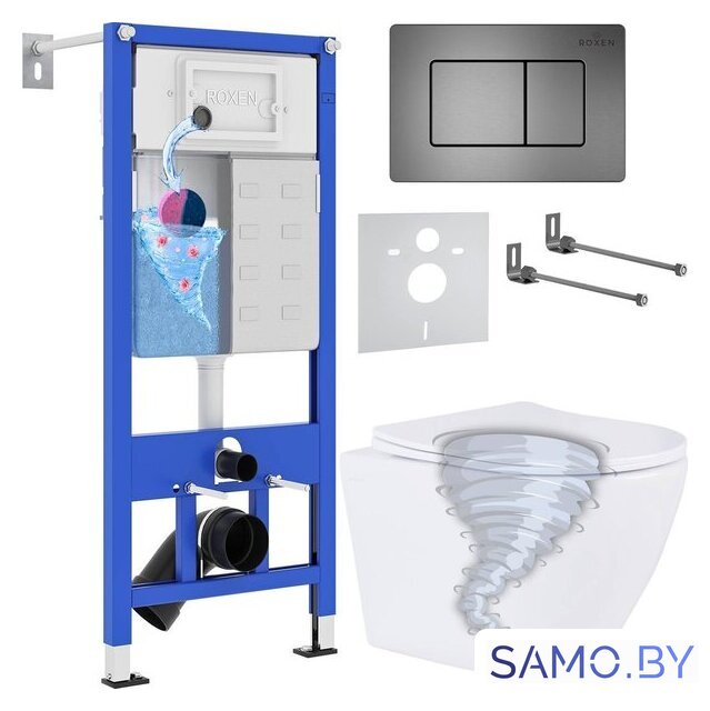 Унитаз подвесной Roxen Antares Tornado Long в комплекте с инсталляцией StounFix Dual Fresh 6 в 1 868441 (кнопка: оружейная сталь матовая) - Изображение №1 — Интернет-магазин samo.by