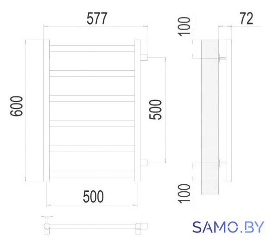 Полотенцесушитель TERMINUS Аврора П6 500x600 бп (хром) - Изображение №3 — Интернет-магазин samo.by