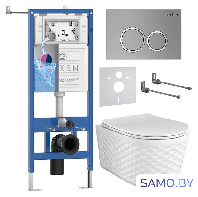Унитаз подвесной Roxen Vine Tornado в комплекте с инсталляцией StounFix Dual Fresh 6 в 1 979010 (кнопка: хром матовый) - Изображение №1 — Интернет-магазин samo.by
