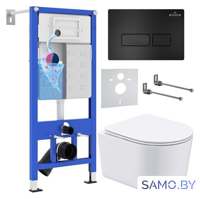 Унитаз подвесной Roxen Simple Compact в комплекте с инсталляцией StounFix Dual Fresh 6 в 1 921358 (кнопка: черный матовый) - Изображение №1 — Интернет-магазин samo.by