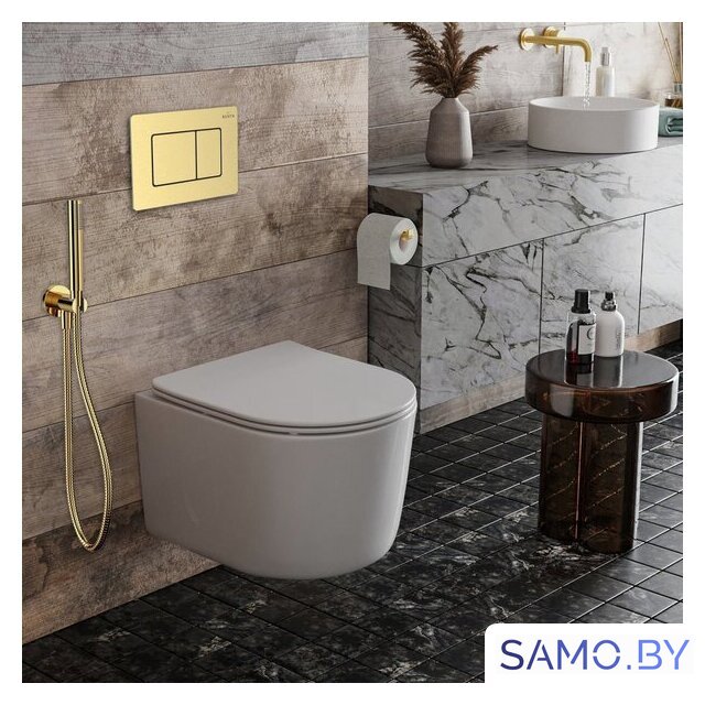 Унитаз подвесной Roxen Simple compact в комплекте с инсталляцией StounFix Dual Fresh 6 в 1 968480 (кнопка: брашированное золото) - Изображение №2 — Интернет-магазин samo.by