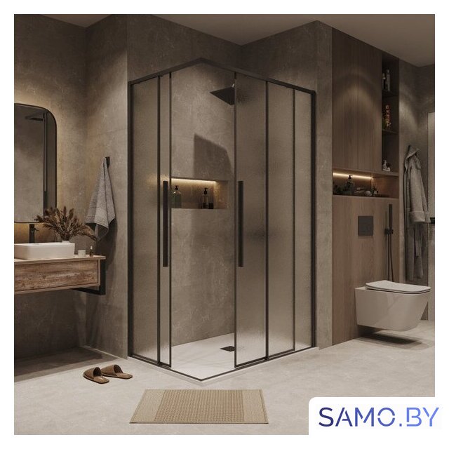Душевой уголок Grossman Galaxy 80x80x195 300.K33.01.8080.21.02 (черный матовый/шиншилла стекло) - Изображение №9 — Интернет-магазин samo.by