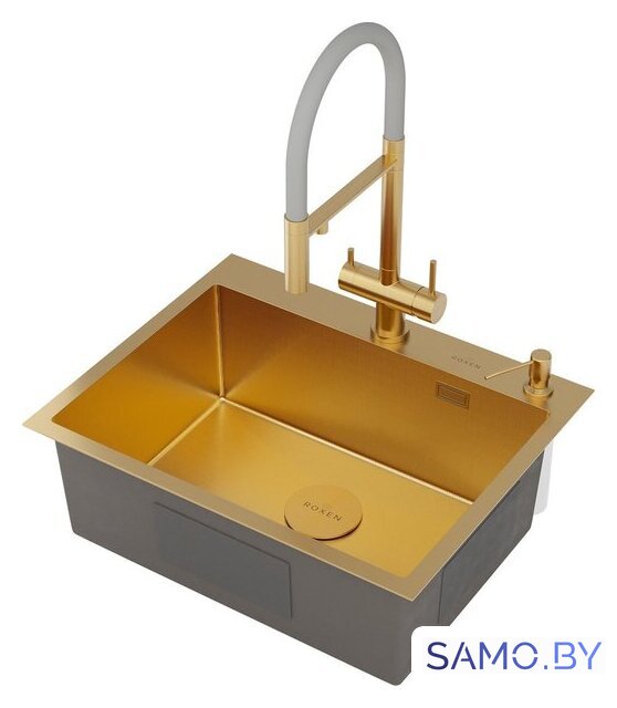 Кухонная мойка Roxen Simple 560220-60G-GR золото/текстурная PVD покрытие (с коландером и дозатором) - Изображение №12 — Интернет-магазин samo.by