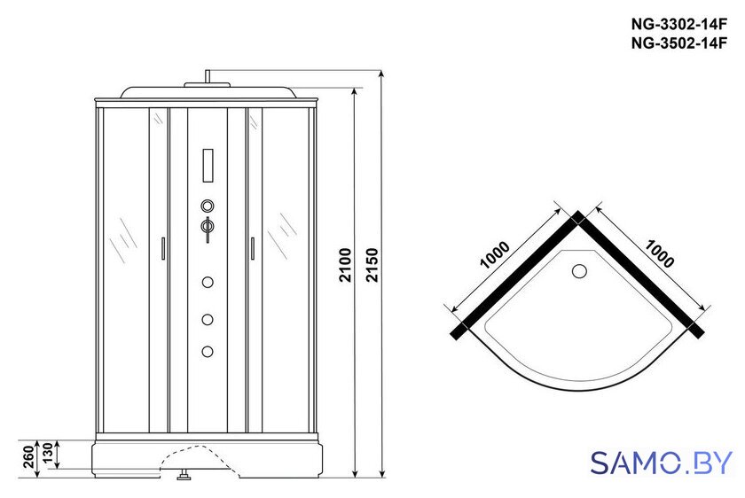 Душевая кабина Niagara NG-3302-14F 100x100x215 (матовое стекло) - Изображение №4 — Интернет-магазин samo.by