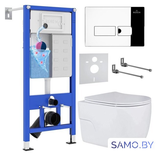 Унитаз подвесной Roxen Porto One Rimless 6 в 1 StounFix Dual Fresh 593355 (кнопка: хром) - Изображение №1 — Интернет-магазин samo.by
