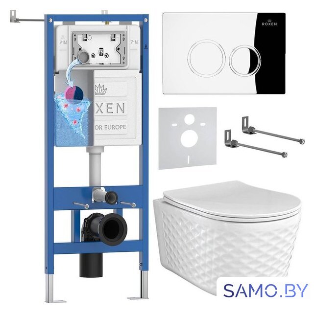 Унитаз подвесной Roxen Vine Tornado в комплекте с инсталляцией StounFix Dual Fresh 6 в 1 979009 (кнопка: хром глянцевый) - Изображение №1 — Интернет-магазин samo.by