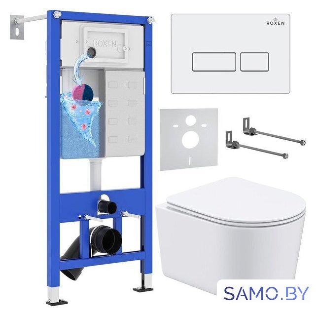 Унитаз подвесной Roxen Simple Compact в комплекте с инсталляцией StounFix Dual Fresh 6 в 1 920247 (кнопка: белый глянец) - Изображение №1 — Интернет-магазин samo.by