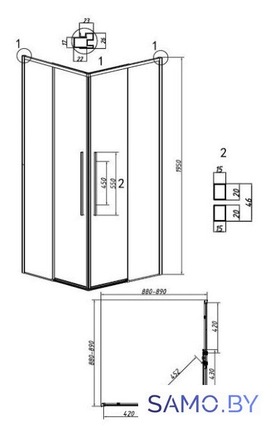 Душевой уголок Grossman Galaxy 90x90x195 300.K33.01.9090.21.02 (черный матовый/шиншилла стекло) - Изображение №21 — Интернет-магазин samo.by