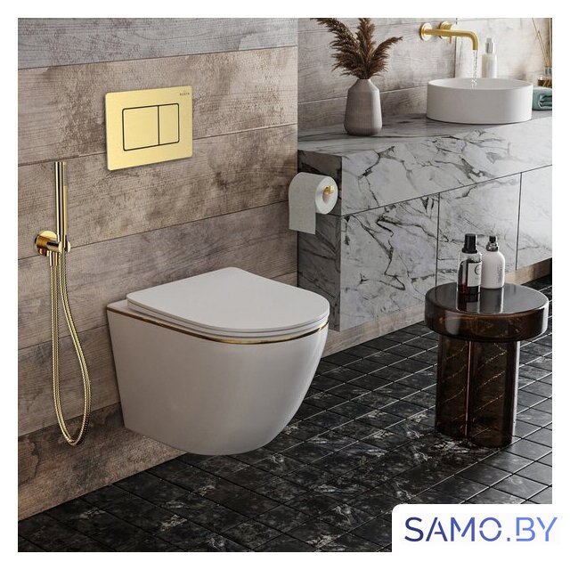 Унитаз подвесной Roxen Antares Gold в комплекте с инсталляцией StounFix Dual Fresh 6 в 1 968460 (кнопка: брашированное золото) - Изображение №2 — Интернет-магазин samo.by