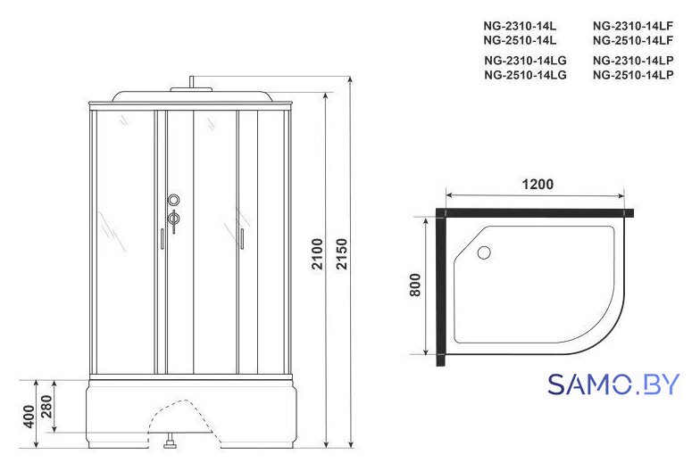 Душевая кабина Niagara NG-2310-14LG 120x80x215 - Изображение №4 — Интернет-магазин samo.by