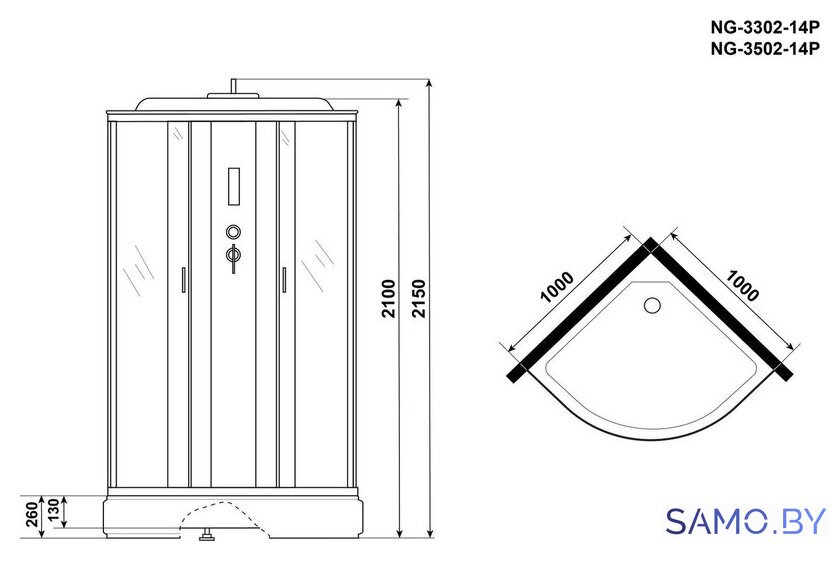 Душевая кабина Niagara NG-3302-14P 100x100x215 (матовое стекло) - Изображение №4 — Интернет-магазин samo.by
