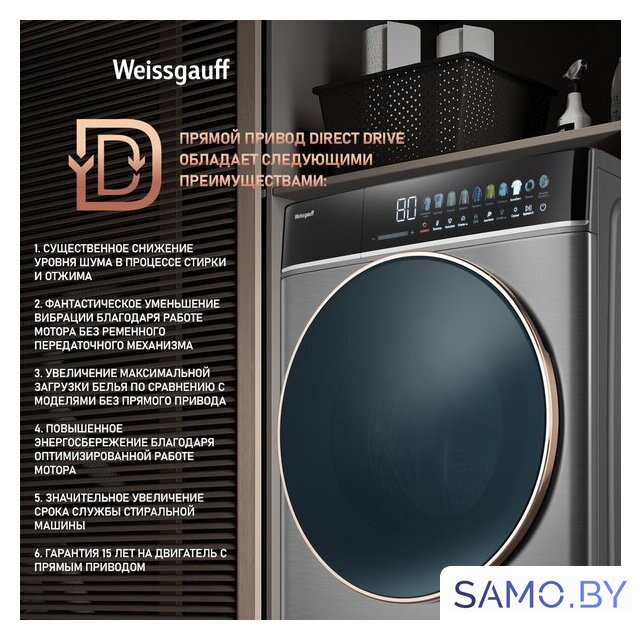 Стирально-сушильная машина Weissgauff WMD 58411 Direct Drive Inverter Premium Steam Grey - Изображение №4 — Интернет-магазин samo.by