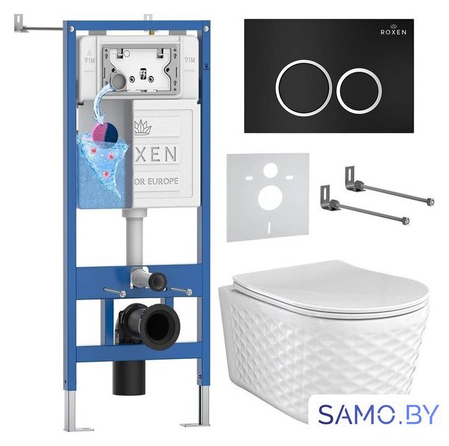 Унитаз подвесной Roxen Vine Tornado в комплекте с инсталляцией StounFix Dual Fresh 6 в 1 979008 (кнопка: черный матовый) - Изображение №1 — Интернет-магазин samo.by