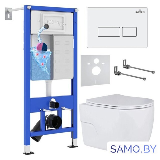 Унитаз подвесной Roxen Porto в комплекте с инсталляцией StounFix Dual Fresh 6 в 1 576390 (кнопка: белый глянец) - Изображение №1 — Интернет-магазин samo.by