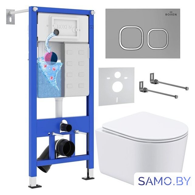 Унитаз подвесной Roxen Simple Compact в комплекте с инсталляцией StounFix Dual Fresh 6 в 1 919136 (кнопка: хром матовый) - Изображение №1 — Интернет-магазин samo.by