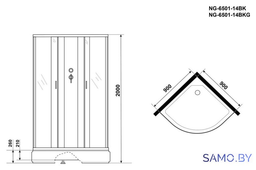 Душевая кабина Niagara NG-6501-14BK 90x90x215 - Изображение №3 — Интернет-магазин samo.by