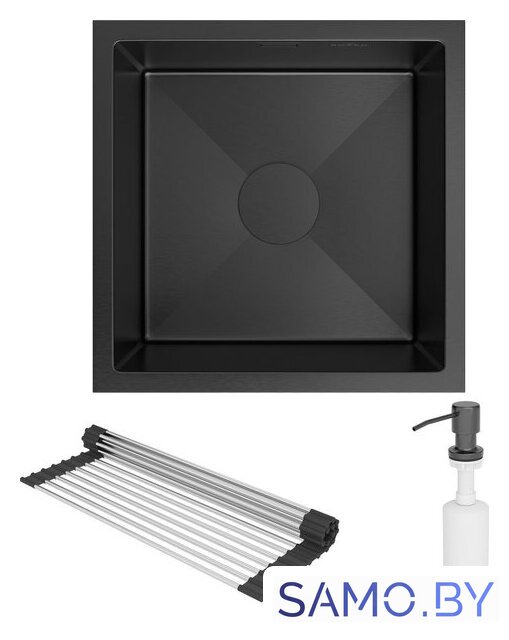Кухонная мойка Roxen Uno 560210-44B (440*440) PVD графит под столешницу (с ролл-матом и дозатором) - Изображение №4 — Интернет-магазин samo.by