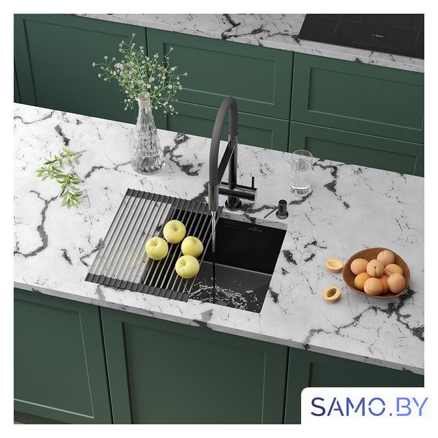 Кухонная мойка Roxen Uno 560210-44B (440*440) PVD графит под столешницу (с ролл-матом и дозатором) - Изображение №1 — Интернет-магазин samo.by