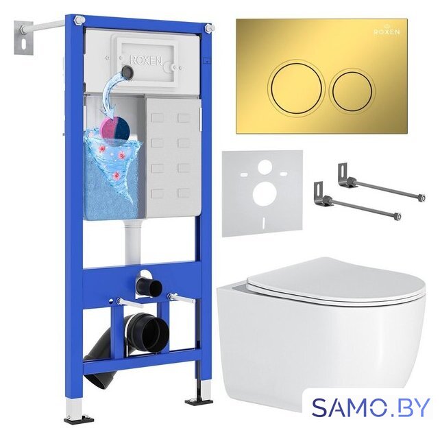 Унитаз подвесной Roxen Vortex в комплекте с инсталляцией StounFix Dual Fresh 6 в 1 968046 (кнопка: золото глянцевое) - Изображение №1 — Интернет-магазин samo.by
