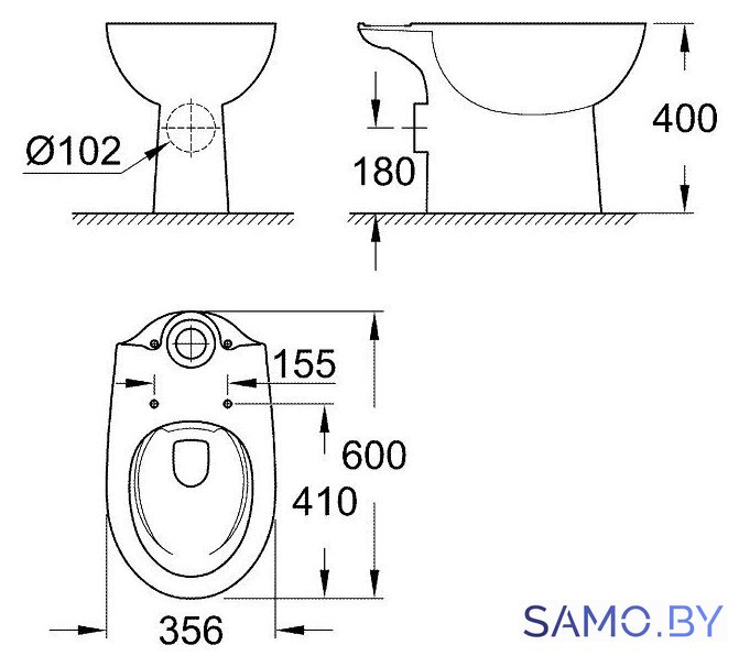 Унитаз напольный Grohe Bau 39349000 (без бачка, без сиденья) - Изображение №2 — Интернет-магазин samo.by