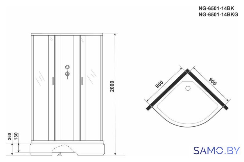 Душевая кабина Niagara NG-6501-14BKG 90x90x215 - Изображение №4 — Интернет-магазин samo.by