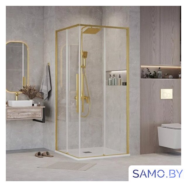 Душевой уголок Grossman Galaxy 100x100x195 300.K33.01.1010.32.00 (золото сатин/прозрачное стекло) - Изображение №7 — Интернет-магазин samo.by