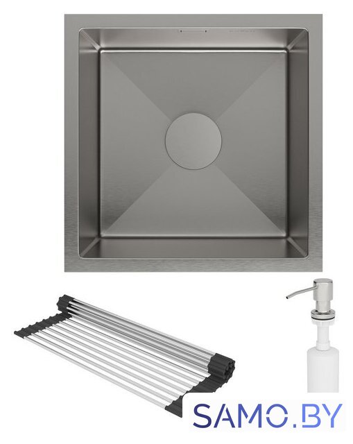 Кухонная мойка Roxen Uno 560210-44 (440*440) сатин под столешницу (с ролл-матом и дозатором) - Изображение №4 — Интернет-магазин samo.by