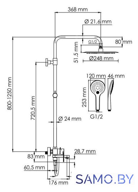 Душевая система  Wasserkraft A174.258.078.CB - Изображение №3 — Интернет-магазин samo.by