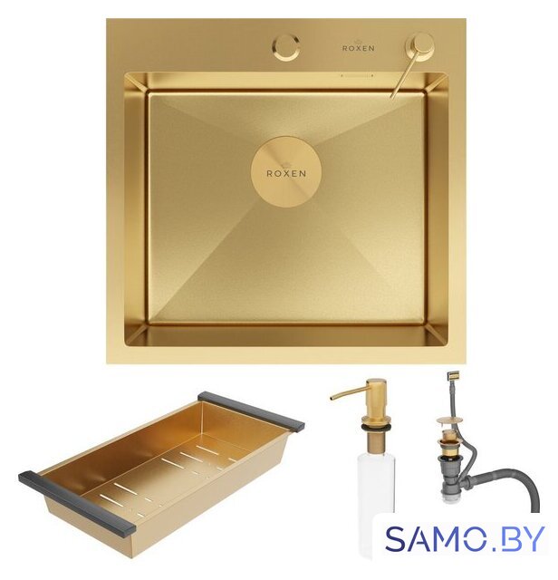 Кухонная мойка Roxen Simple 560220-50G-V золото/текстурная PVD покрытие (с коландером и дозатором) - Изображение №11 — Интернет-магазин samo.by