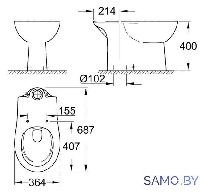 Унитаз напольный Grohe Bau 39429000 (без бачка, без сиденья) - Изображение №2 — Интернет-магазин samo.by