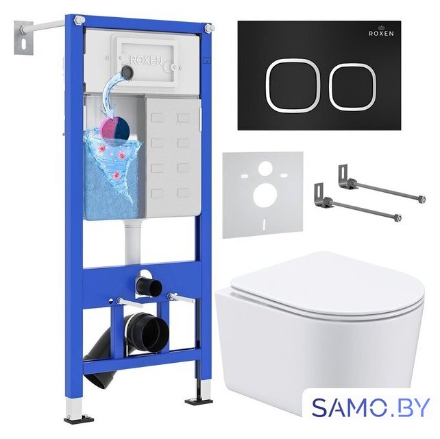 Унитаз подвесной Roxen Simple Compact в комплекте с инсталляцией StounFix Dual Fresh 6 в 1 917914 (кнопка: черный матовый) - Изображение №1 — Интернет-магазин samo.by