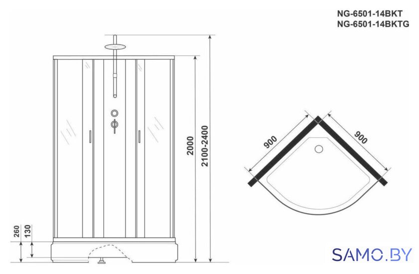 Душевая кабина Niagara NG-6501-14BKT 90x90x215 - Изображение №5 — Интернет-магазин samo.by