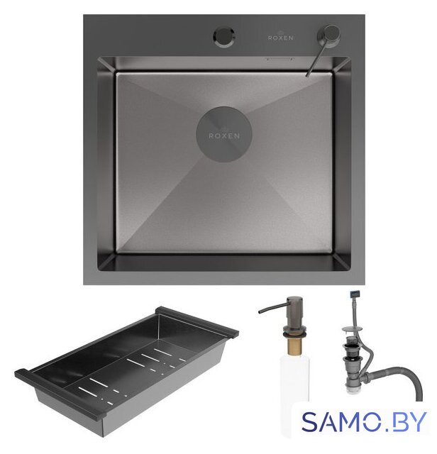 Кухонная мойка Roxen Simple 560220-50B-V графит/текстурная PVD покрытие (с коландером и дозатором) - Изображение №9 — Интернет-магазин samo.by