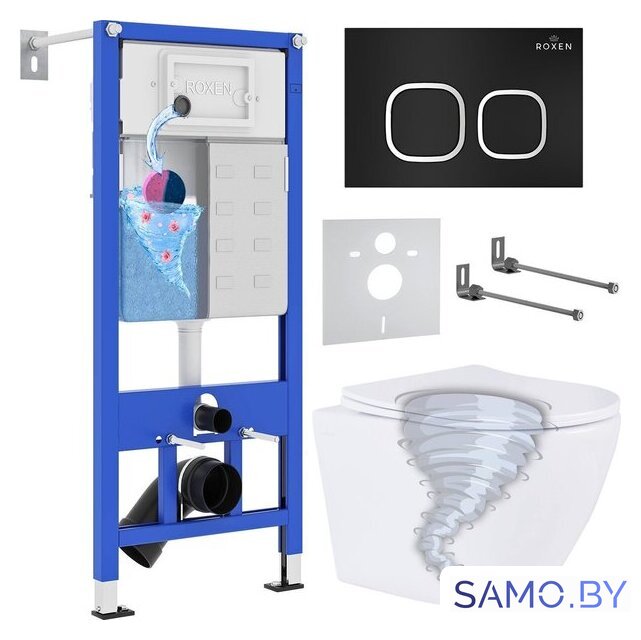 Унитаз подвесной Roxen Antares Tornado Long в комплекте с инсталляцией StounFix Dual Fresh 6 в 1 868433 (кнопка: черный матовая) - Изображение №1 — Интернет-магазин samo.by