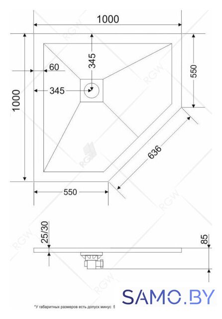 Душевой поддон RGW ST/T-0100G 100x100 - Изображение №3 — Интернет-магазин samo.by