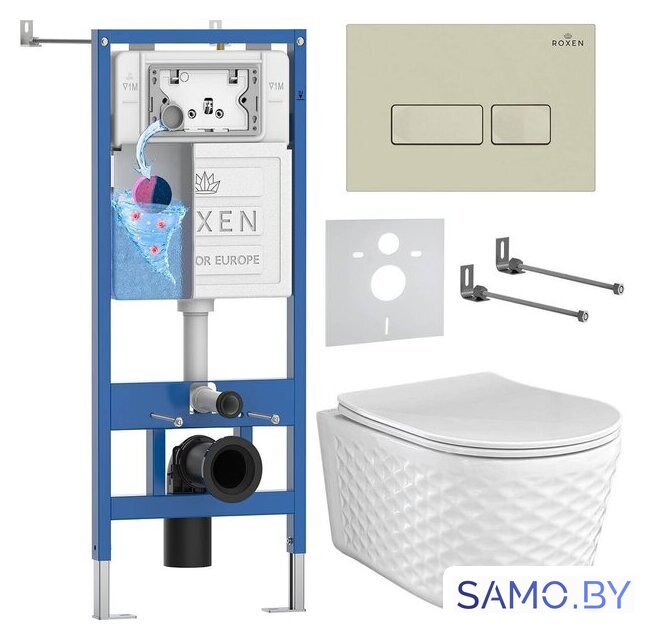 Унитаз подвесной Roxen Vine Tornado в комплекте с инсталляцией StounFix Dual Fresh 6 в 1 979004 (кнопка: бежевый) - Изображение №1 — Интернет-магазин samo.by