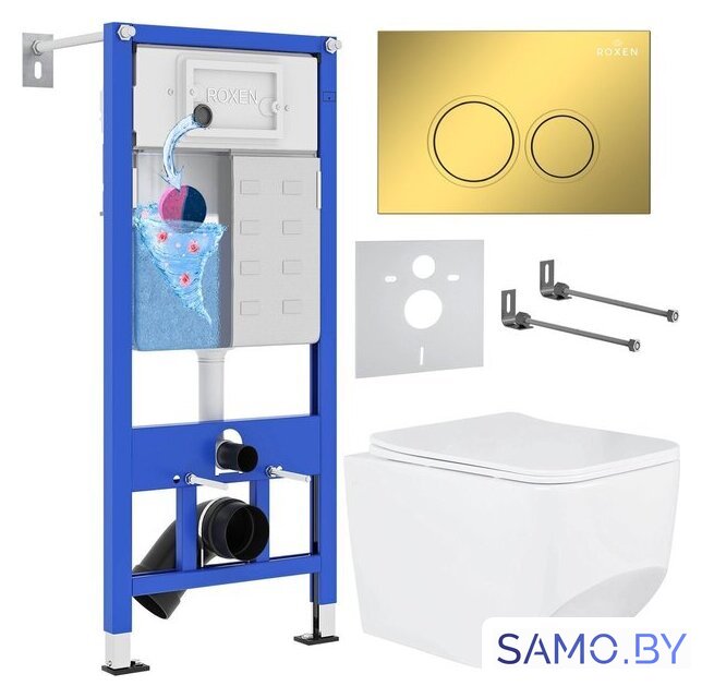 Унитаз подвесной Roxen Boro в комплекте с инсталляцией StounFix Dual Fresh 6 в 1 968023 (кнопка: золото глянцевое ) - Изображение №1 — Интернет-магазин samo.by