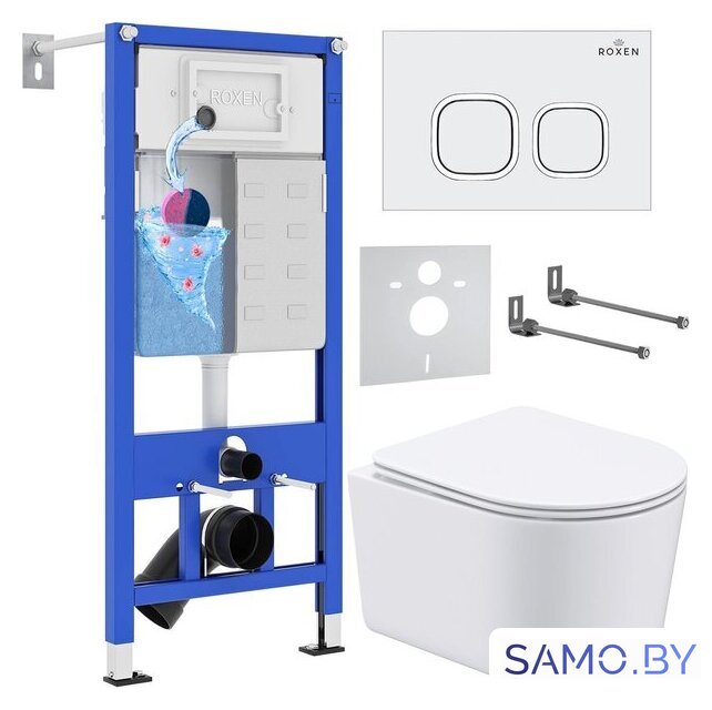 Унитаз подвесной Roxen Simple Compact в комплекте с инсталляцией StounFix Dual Fresh 6 в 1 916803 (кнопка: белый глянец) - Изображение №1 — Интернет-магазин samo.by
