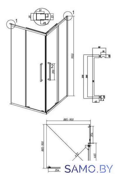 Душевой уголок Grossman Cosmo 90x90x195 300.K33.02.9090.10.00 (хром/прозрачное стекло) - Изображение №11 — Интернет-магазин samo.by