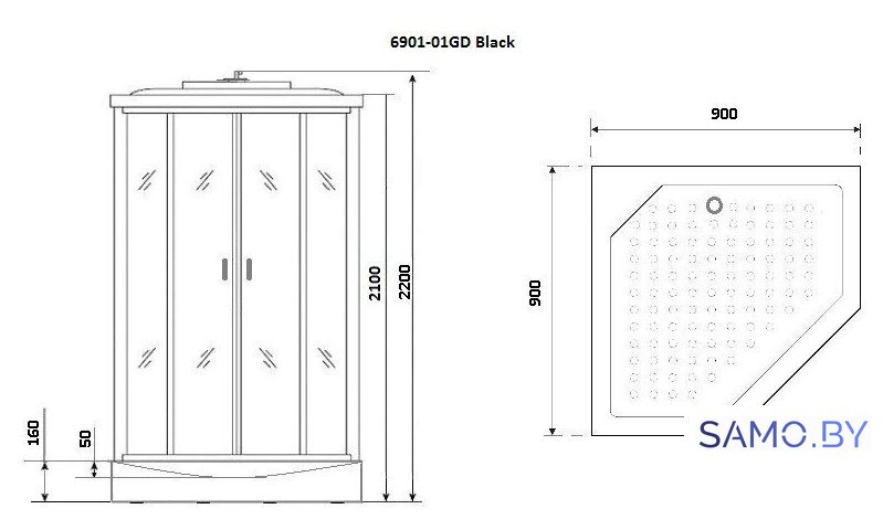 Душевая кабина Niagara NG-6901-01GD Black 90x90x220 (прозрачное стекло) - Изображение №3 — Интернет-магазин samo.by