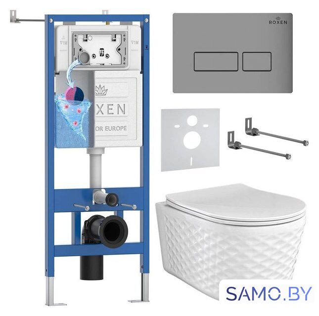 Унитаз подвесной Roxen Vine Tornado в комплекте с инсталляцией StounFix Dual Fresh 6 в 1 979003 (кнопка: хром матовый) - Изображение №1 — Интернет-магазин samo.by